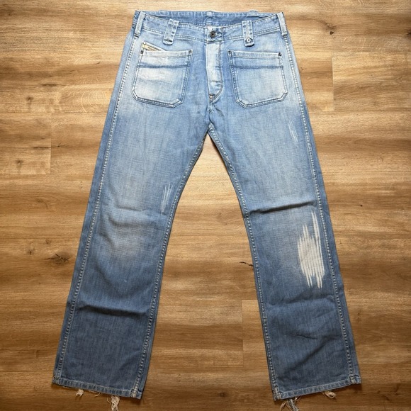 Diesel Jeans Men 34x34 Blue Moorix Relaxed Baggy Fit Patch Pocket Light Wash Y2K